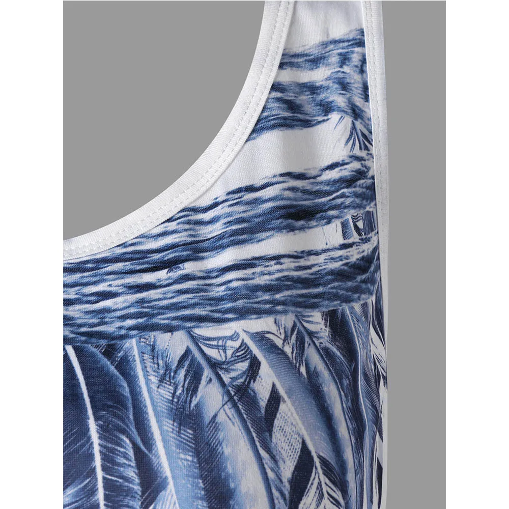 Женский кружевной топ VESTLINDA майка с принтом перьев и вставкой Летняя туника