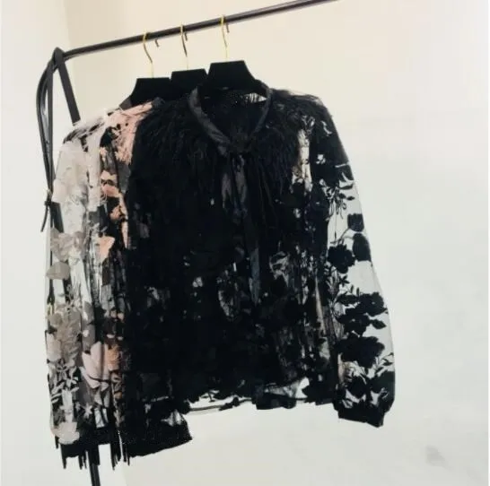 Уитни Ван 2019 Весенняя мода уличная страуса перо лоскутное кружево Florals Вышивка