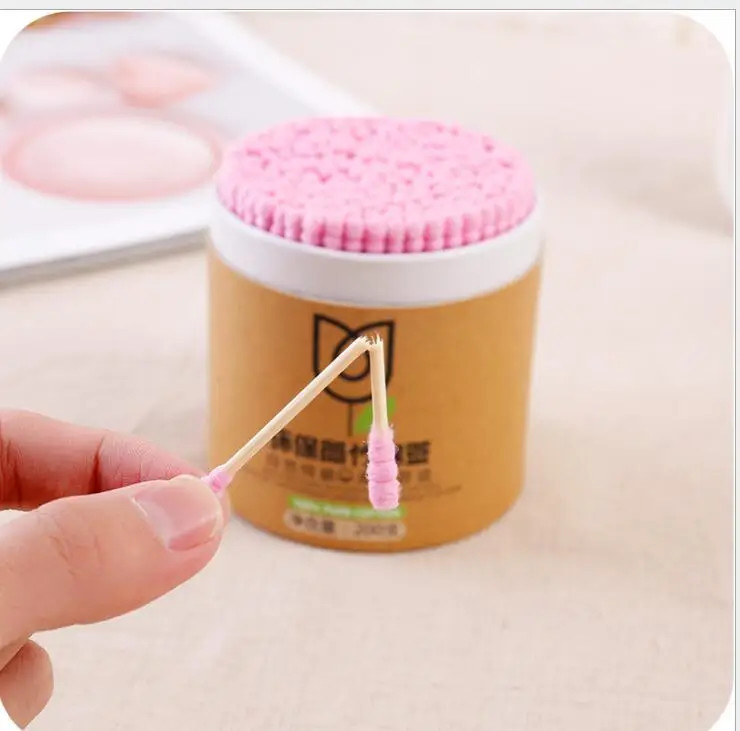 200 шт цветные Двуглавые спиральные ватные тампоны консервированные деревянные