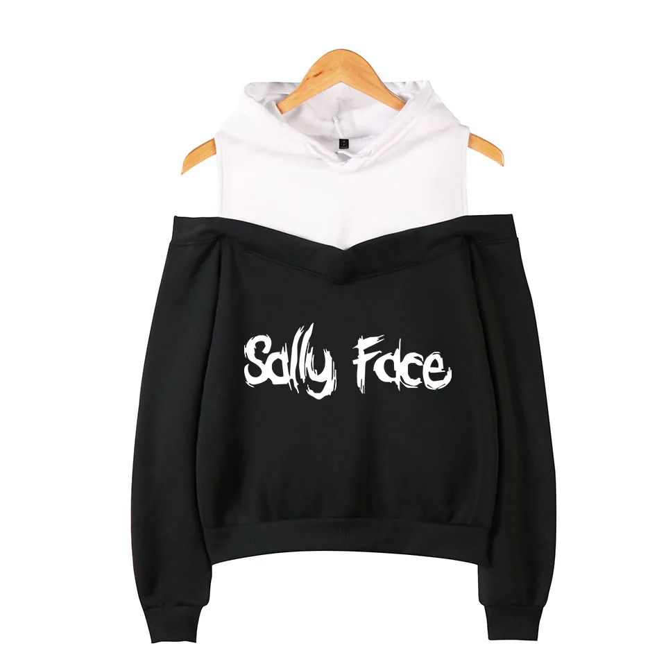 black sally hoodie Модные толстовки с капюшоном Sally Face для девочек, эксклюзивный пуловер с длинными рукавами и открытыми плечами, Женская Весенняя пикантная черная толстовка XS - Цвет: black sally hoodie