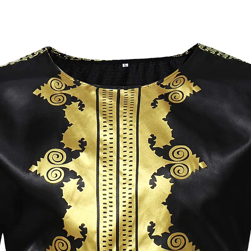 Africa Clothing Traditional Long Sleeved O-Neck Printed T-Shirt Blouse Black Royal Gold African Wind Plus Size M-XXXL | Тематическая