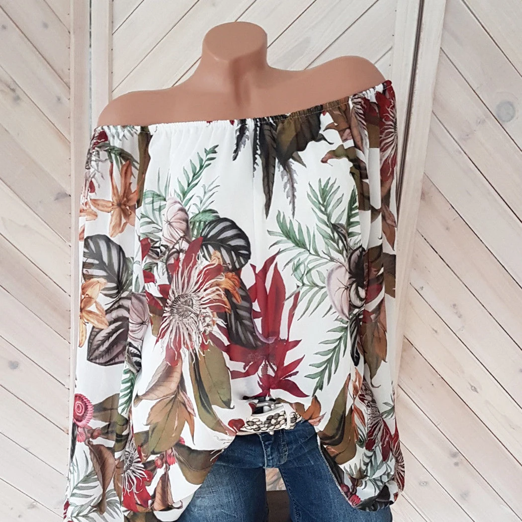 Женские топы и блузки сексуальная туника с цветочным принтом открытыми плечами