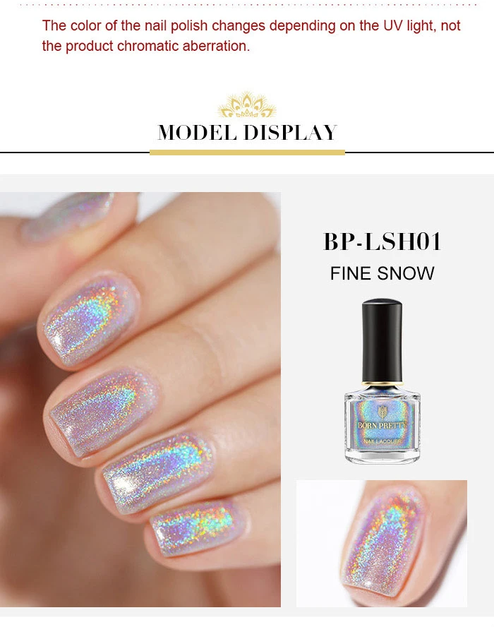 BORN PRETTY 6ml Iridescent Shiny Holographic Nail Polish Wonderworld Glitter Series Sequins Nail Art Lacquer Manicure Tools