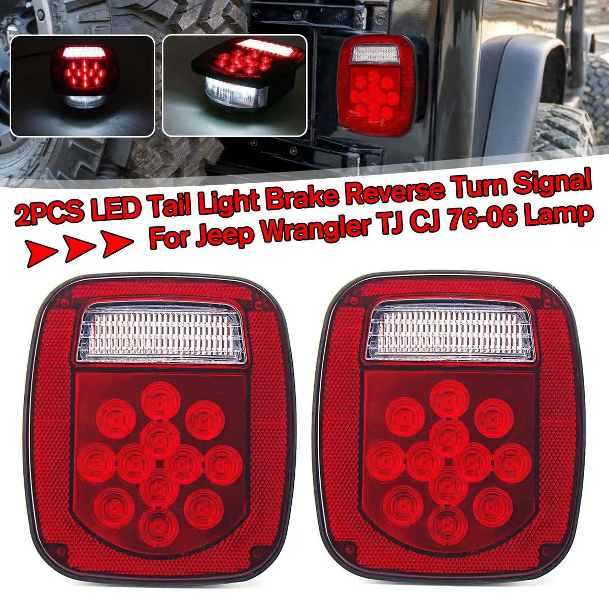 

2 Pcs LED Car Stop Rear Light Warning Lights Reverse Running Lamp for Truck/Trailer/Boat for Jeep for Wrangler TJ CJ 76-06