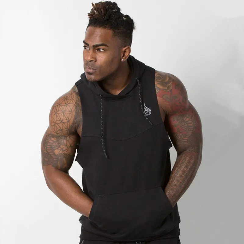 Men sporting sleeveless hoodies gyms Workout Fitness Bodybuilding Sweatshirt male Fashion Casual Hooded Vest cotton Sportswear | Мужская