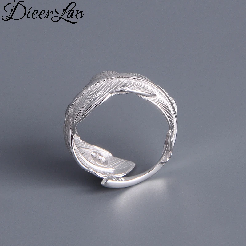 DIEERLAN Bijoux 2019 Ретро антикварные открытые кольца с большими перьями серебряные для