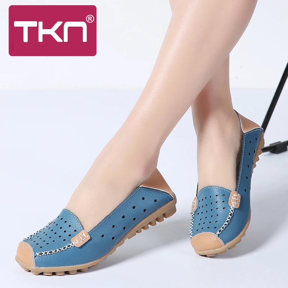Женские кожаные балетки TKN на плоской подошве с резным узором 7 размеров лето