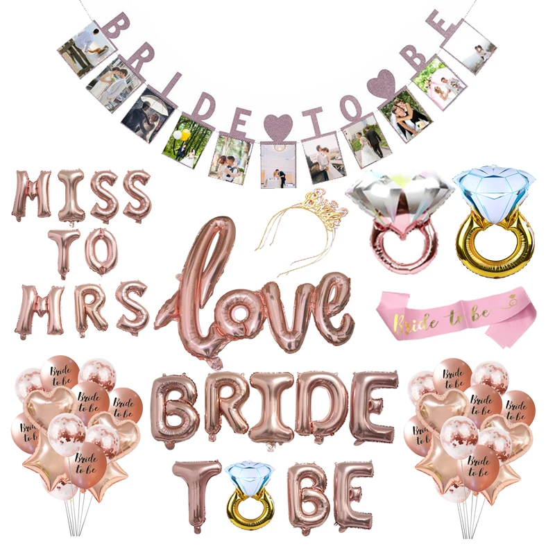 Chicinlife Bride To Be Theme Balloon Crown Sash Bachelorette Party Decoration Miss To Mrs Balloon Wedding Bridal Shower Supplies