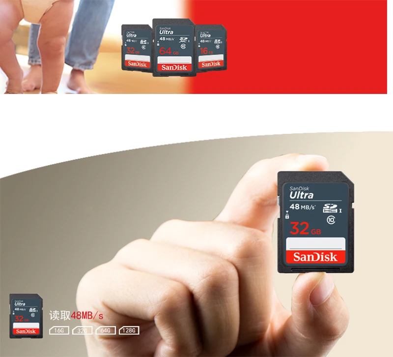 Карта памяти SanDisk Ultra, 64 ГБ, оригинальная sd-карта, 16 ГБ, 32 ГБ, SDHC, 64 ГБ, SDXC, класс 10, карта памяти, класс 10, поддержка камеры