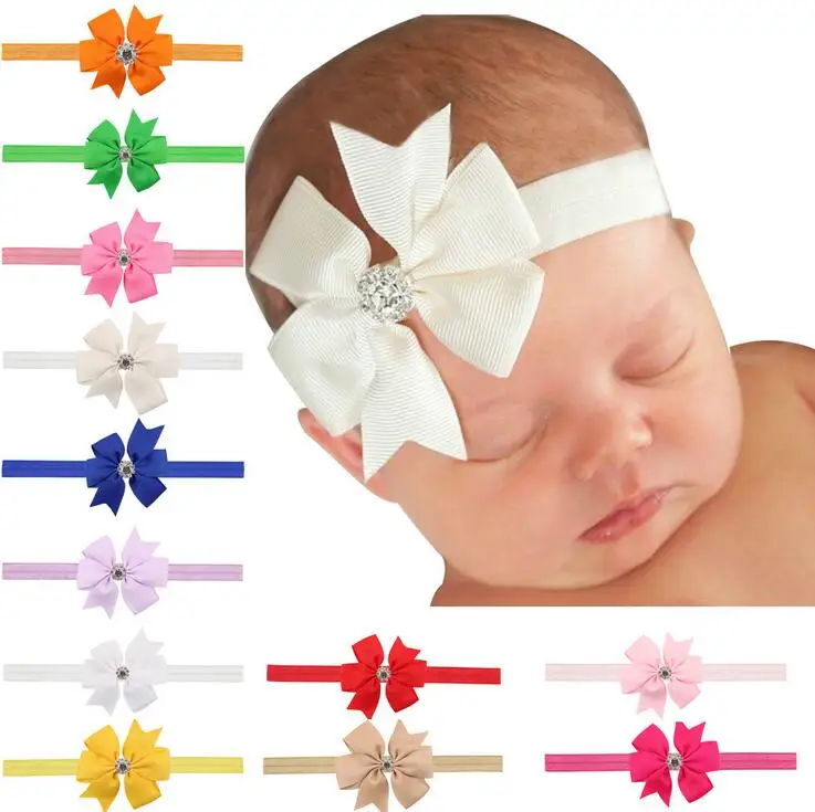 100 шт./лот Детская повязка на голову с бантом со стразами|bow headband|headbands free shippingpinwheel