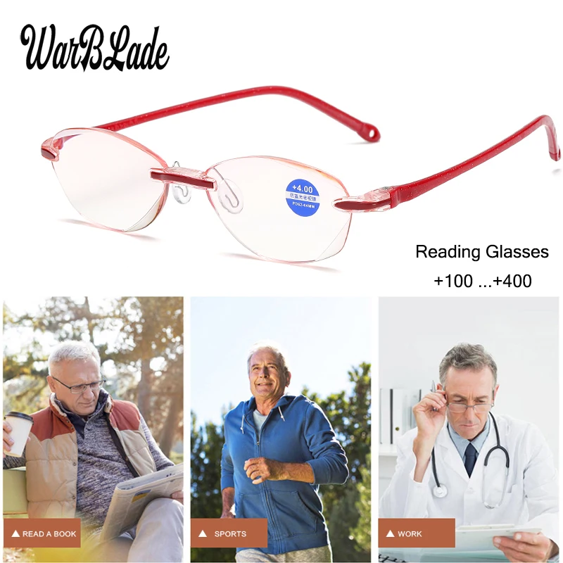 

Women Men Reading Glasses Comfy Ultra-light Rimless Eyewear Anti-Blu-Ray Presbyopic Eyeglasses +1.0 +1.5 +2.0 +2.5 +3.0 +3.5+4.0