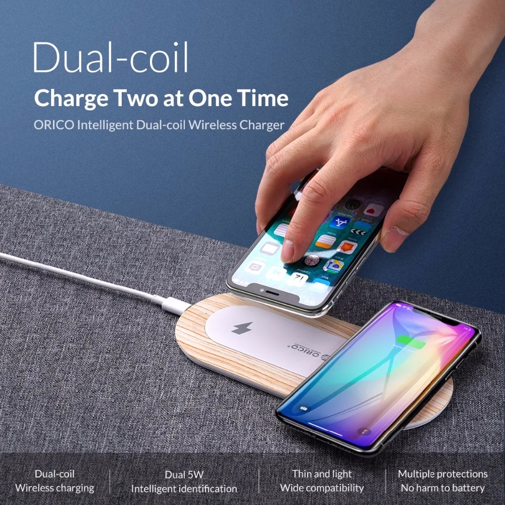 ORICO Беспроводное зарядное устройство для samsung Galaxy S9 S8 Plus Дерево Мода 10 Вт Зарядное устройство Быстрая Беспроводная зарядка для iphone X 8 Plus
