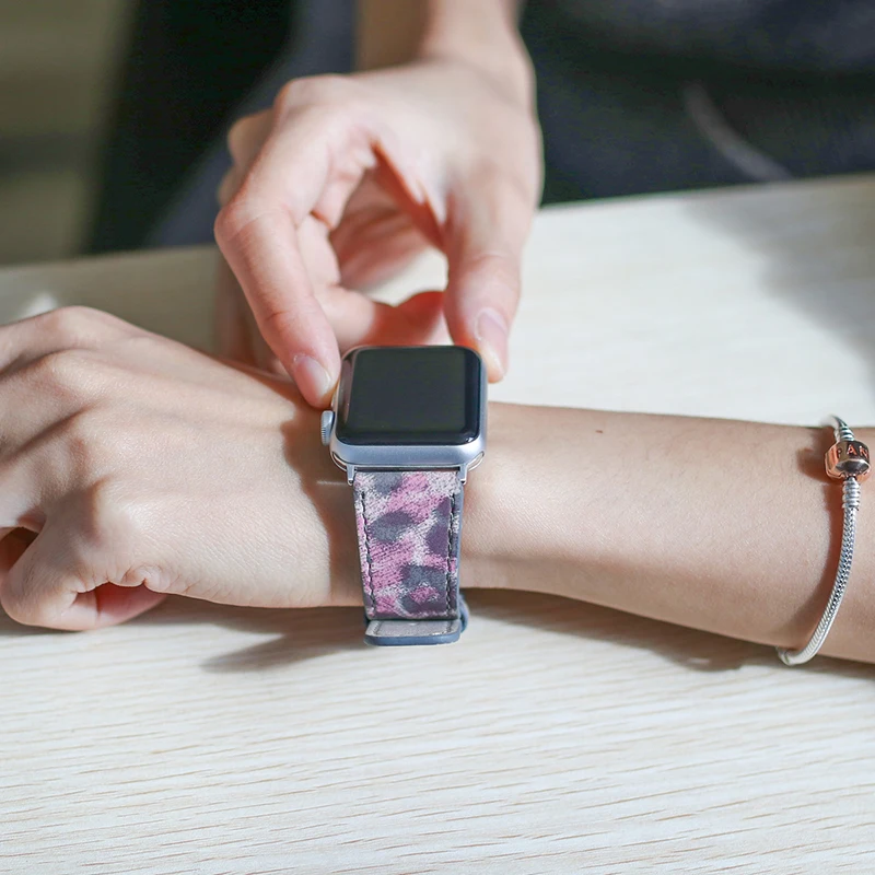 Ремешок из натуральной кожи для Apple Watch Series SE 6 5 4 40 мм 44 браслет iWatch 38 42 3 2 1 с