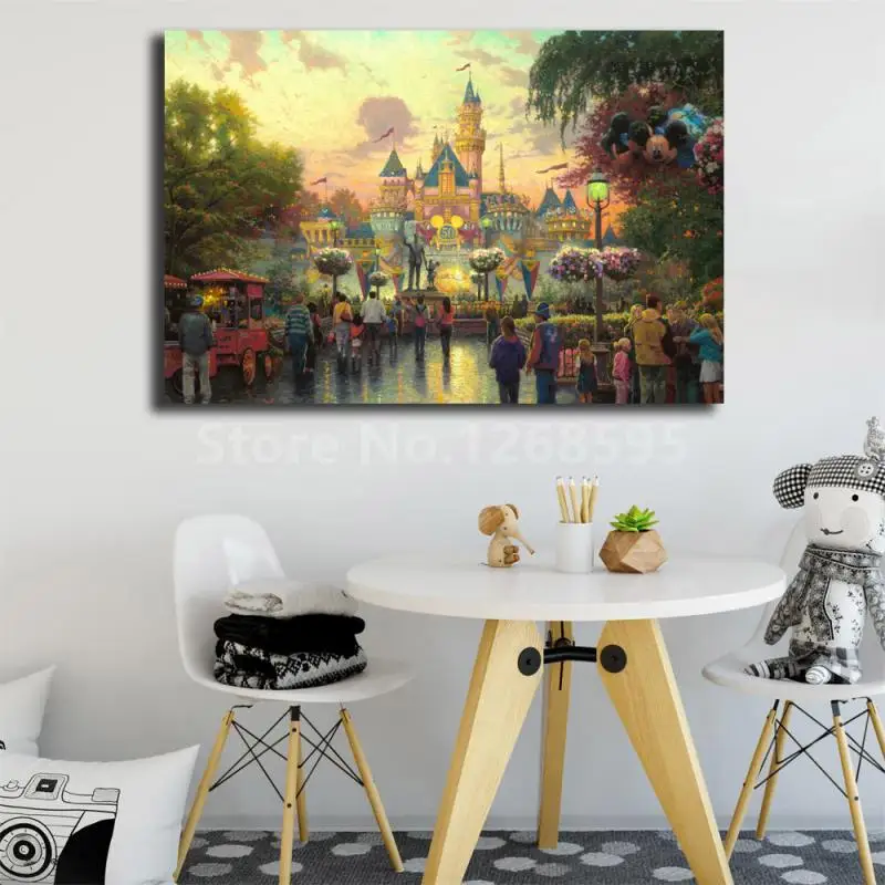Thomas Kinkade 50-летие Микки и Минни Милая Картина на холсте HD Принт плакат спальня гостиная домашний декор