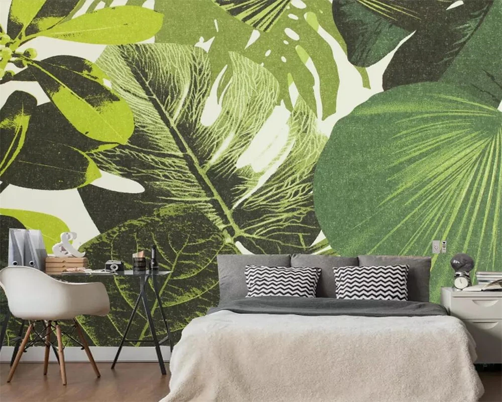 Beibehang Custom wallpaper tropical rainforest green leaves small fresh TV background walls living room bedroom 3d | Обустройство