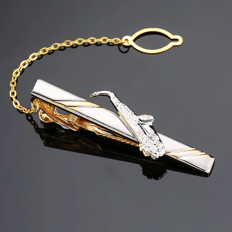 HYX Jewelry hot sale Men's Accessories sax gold color Tie Bar Clasp Clip Pin Men Rhinestone Business Small Ties Clips