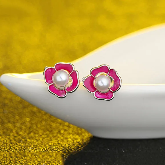 Женские серьги гвоздики из серебра 925 пробы с жемчугом|flower stud earrings|flower pearl earringsflower