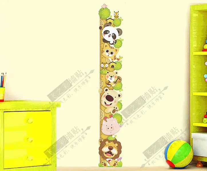 Милый детский настенный стикер с таблицей высоты мультяшный жираф слон линейка