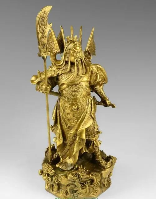 Китайский бронзовый медь Nine Dragon Warrior Guan Gong/ Yu статуя Figure10 H желтая скульптура