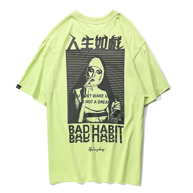 Забавные курить монахиня печатных футболки уличная для мужчин Harajuku Хип Хоп
