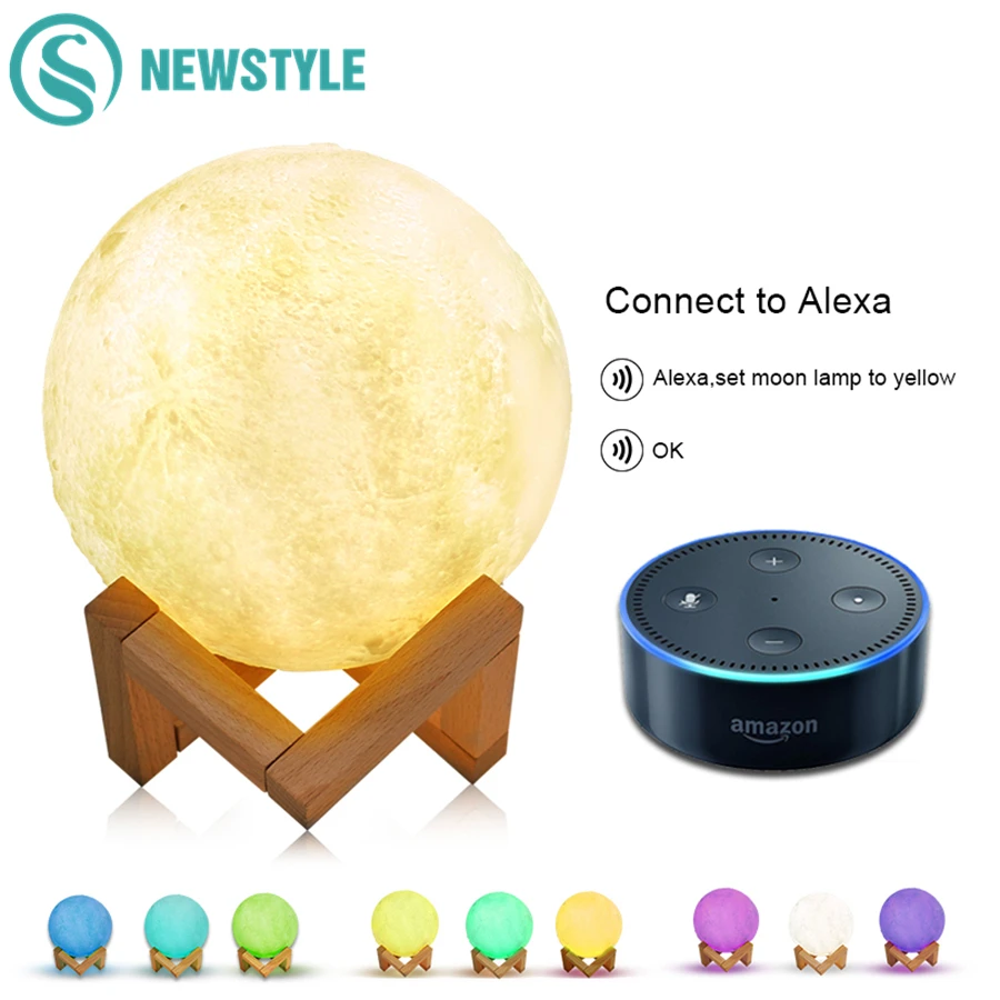 Умная Лунная лампа с 3D печатью лунный светильник настольная совместимая Alexa