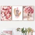 Розовая роза Цветочная ваза любовь Искусство Картина на холсте скандинавские плакаты и принты настенные картины для гостиной домашний декор