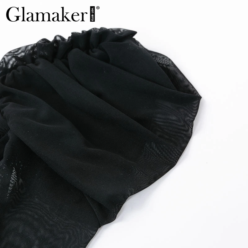 Женское прозрачное Сетчатое боди Glamaker черное облегающее с длинным рукавом