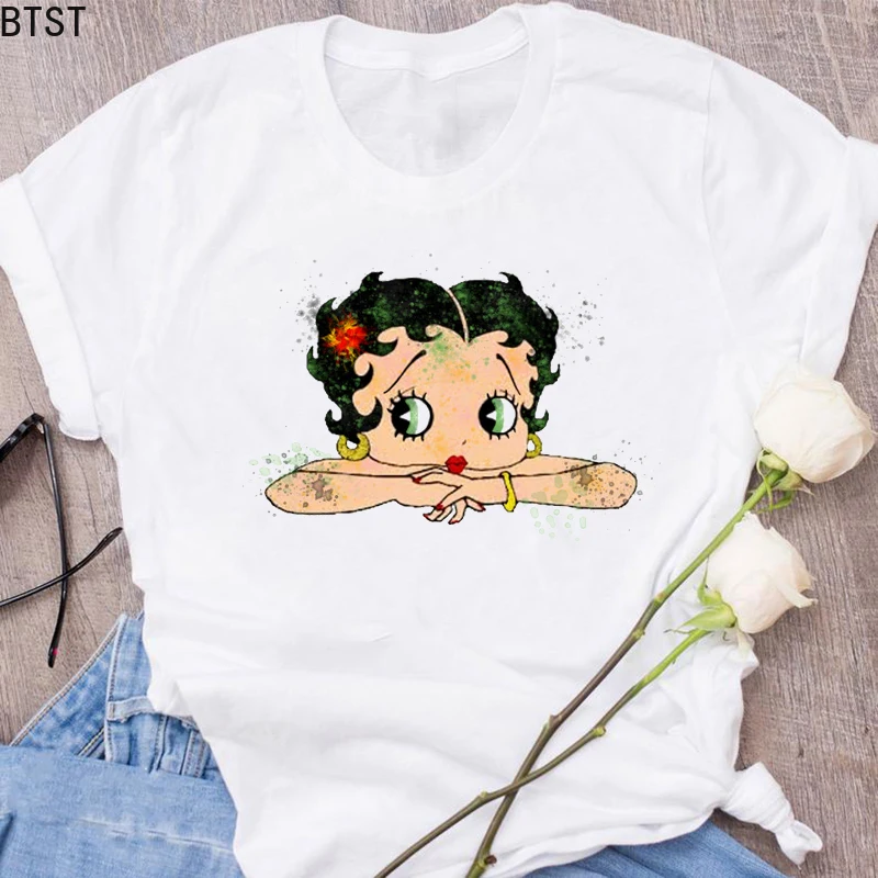 Betty boop футболка женская летняя белая хлопковая футболка с короткими рукавами и рисунком Белоснежки с модным принтом Винтажная Футболка женская футболка