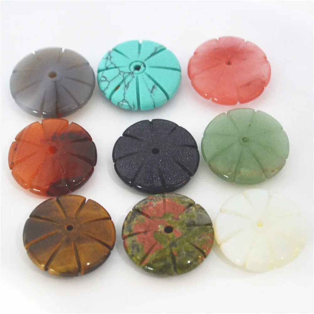 Wholesale Fashion 25mm*8mm Mixed Natural Stone Beads Round Flat UFO Tires Loose Charms For Women Jewelry Making 10PCS | Украшения и