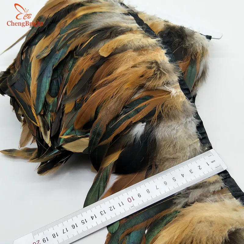 

ChengBright Nice 10 Yards Real Chicken Rooster Tail Feathers Trims Strip for Wedding Party Clothing Rooster Feather Trims DIY