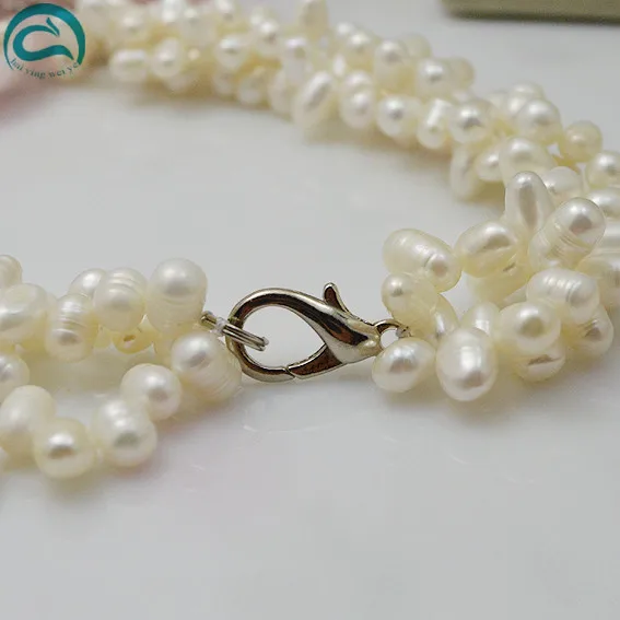 ????? ユニークな真珠ジュエリー店ナチュラルホワイト 3 行淡水真珠翡翠花ネックレス完璧な女性結婚式誕生日ギフト