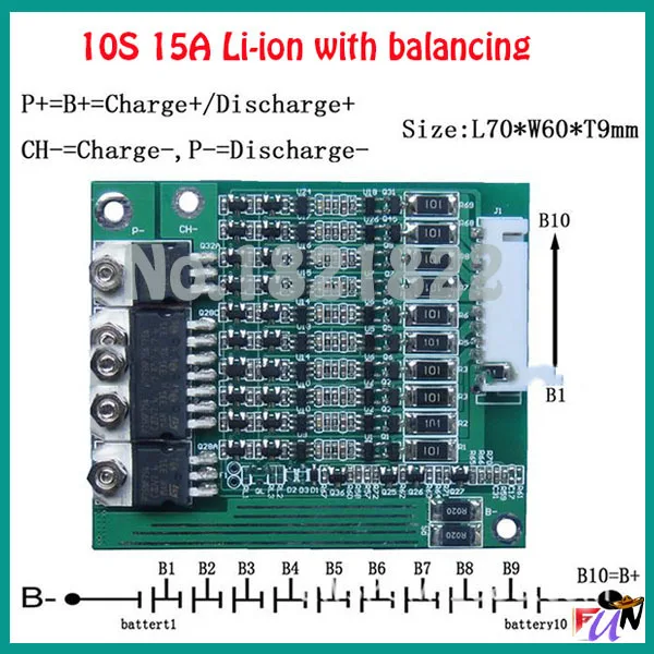 Защитная плата li ion BMS PCM для батарей 10S 15A 36 В с балансировкой литий ионных литиевых