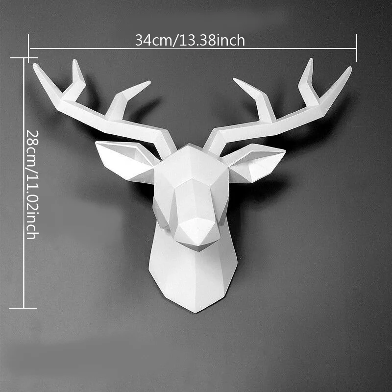 White Deer 3D Скульптура головы оленя украшение дома аксессуары голова оленя в геометрическом стиле Абстрактная Скульптура Декор стены комнаты Смола голова оленя статуя - Цвет: White Deer