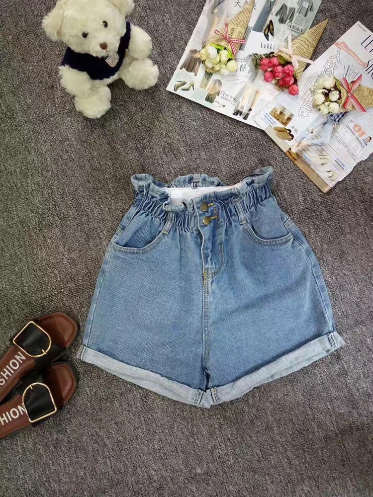 Женские джинсовые шорты DANJEANER винтажные рваные с высокой талией и оборками