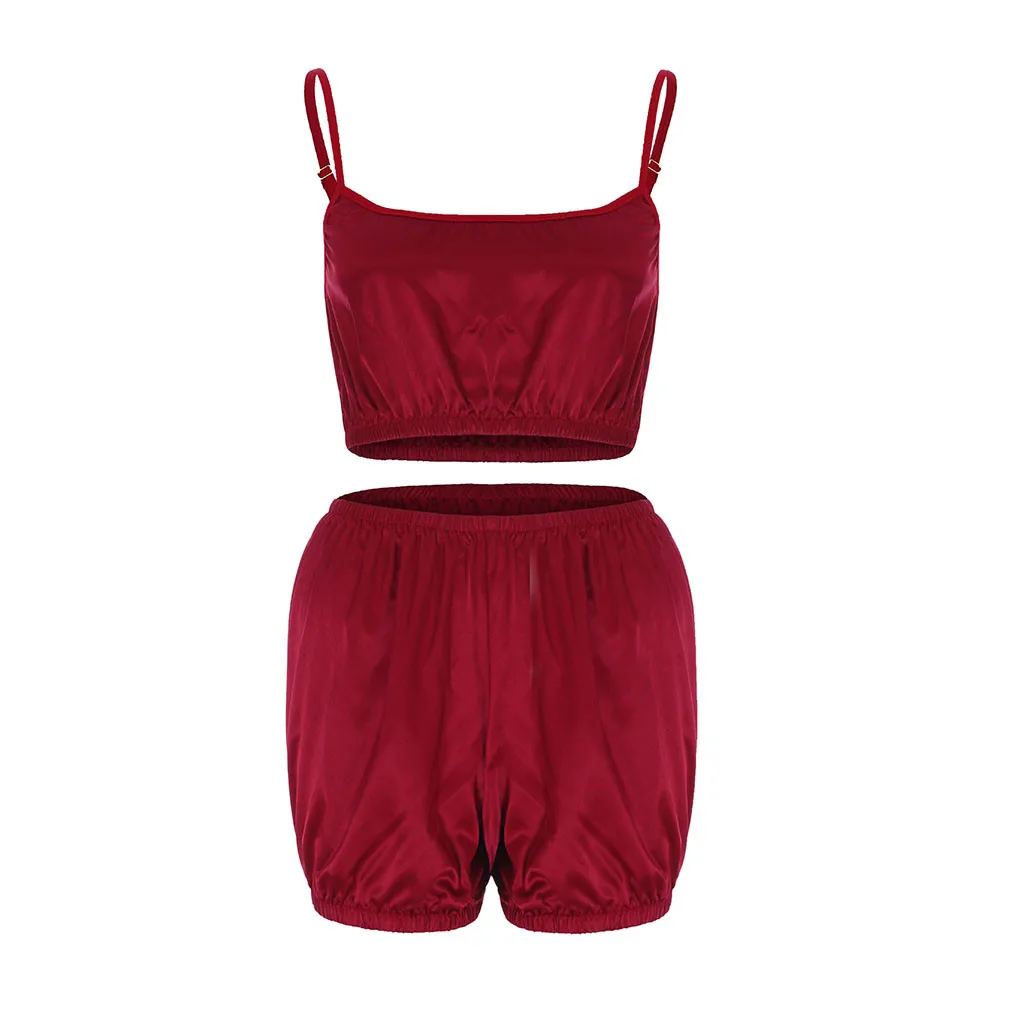 Hot 2019 new sale summer Polyester Solid Women's Color Sexy Lingerie Baby Doll Shorts Large Size Pajamas 2PC Set | Женская одежда