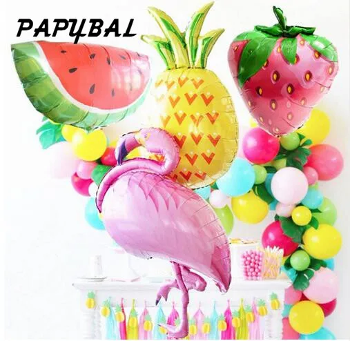 24Pcs Flamingo Foil Balloons Hawaiian Tropical Luau Party Supplies Jumbo Super Shape Fruit Summer Birthday | Дом и сад