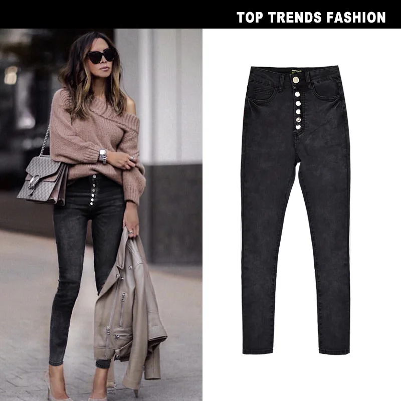 Women Black high waisted skinny Jeans Denim Pencil Pants calsas jeans femininas 2768 | Женская одежда