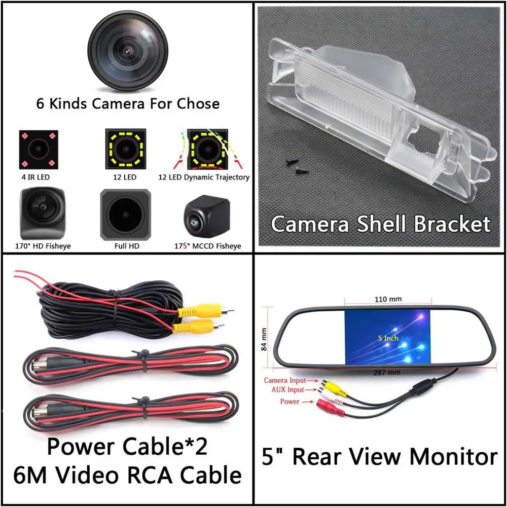 Camera 5 inch Mirror 175 градусов 1080P рыбий глаз задний вид автомобиля камера для Nissan March Renault Logan Sandero W автостоянка монитор - Название цвета: Camera 5 inch Mirror