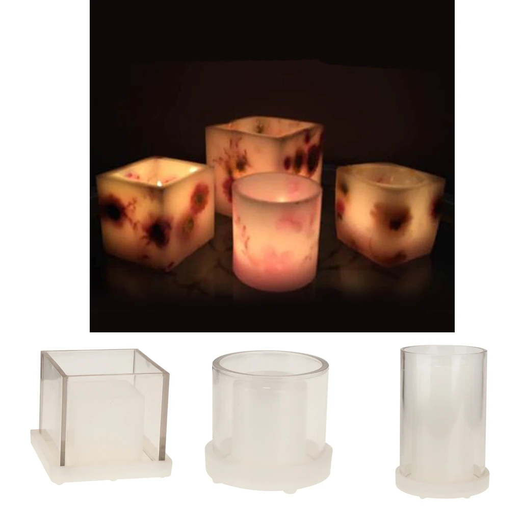 

Unique Designs Hollow Cube Cylinder Shaped Candle Making Beautiful Mold Mould Aromatherapy Candle DIY Tool