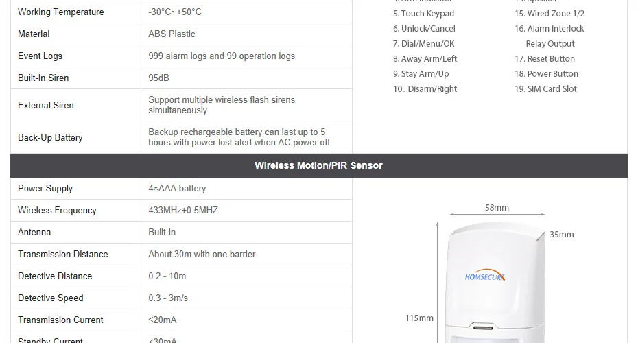 Homsecur беспроводный 4G/GSM домашняя охранная сигнализация для пожилых людей Ежедневный уход за жизнью GA01-4G-W