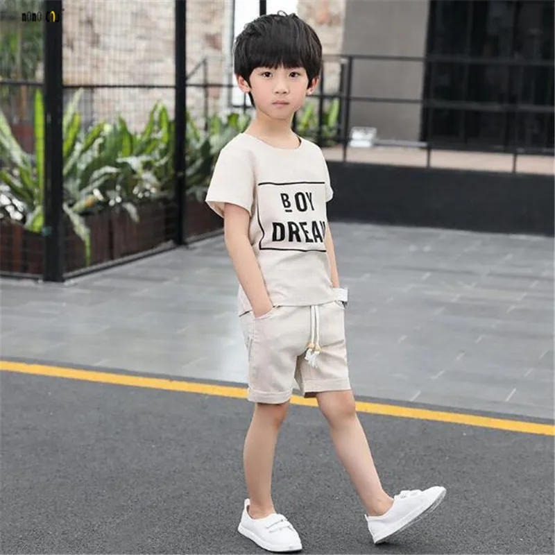 School Boy Sets Summer Tops &amp Pants Casual Letter Short Sleeve Kids Sports Suit Child Clothes 5 6 7 8 9 10 11 12 13 14 Years |