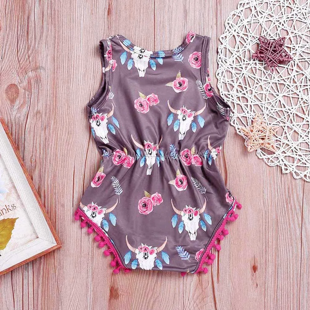 Одежда для новорожденных девочек Цветочный принт с животными Комбинезон