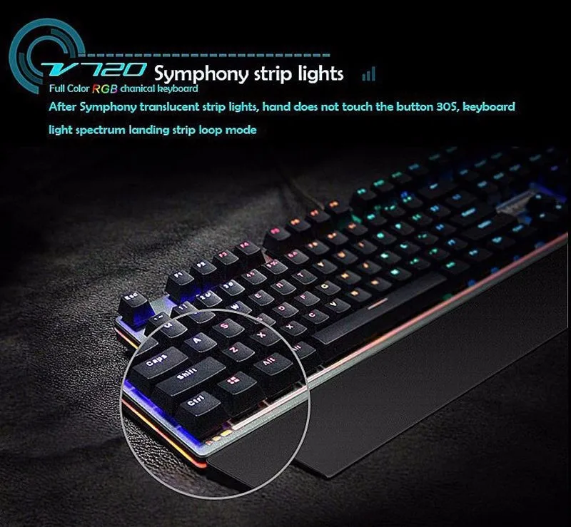 Rapoo V720 RGB подсветка Механическая игровая клавиатура 108 клавиш N-Key rolllover механический переключатель компьютерная игровая клавиатура