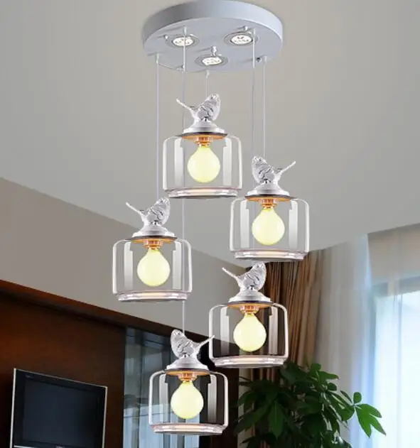 Лампы с 1/3/5 насадками для птиц подвесные стеклянные лампы - Цена: 