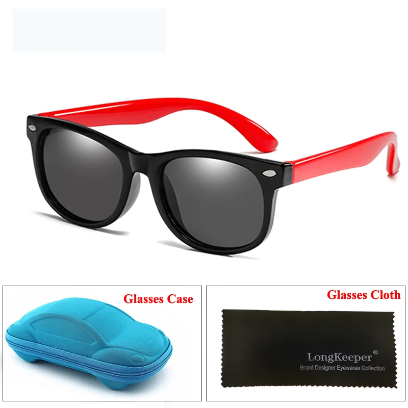 Black Red LongKeeper TR90 поляризованные детские солнцезащитные очки с чехол для Детей Силиконовый оберегают от солнца, солнцезащитные очки подарочный набор для детей для маленьких мальчиков и девочек Óculos - Цвет линз: Black Red