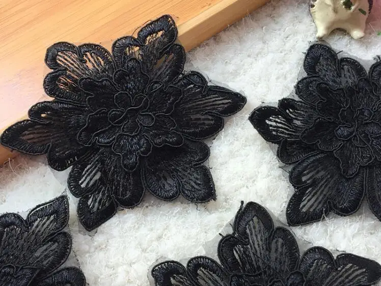 Кружевная аппликация черный цветок 2 шт. | Дом и сад