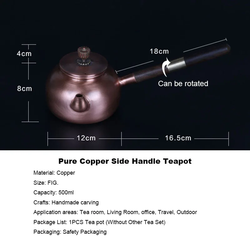 Чайник ручной работы из чистой меди с боковой ручкой 500 мл|pot water|pot setpot side handle |