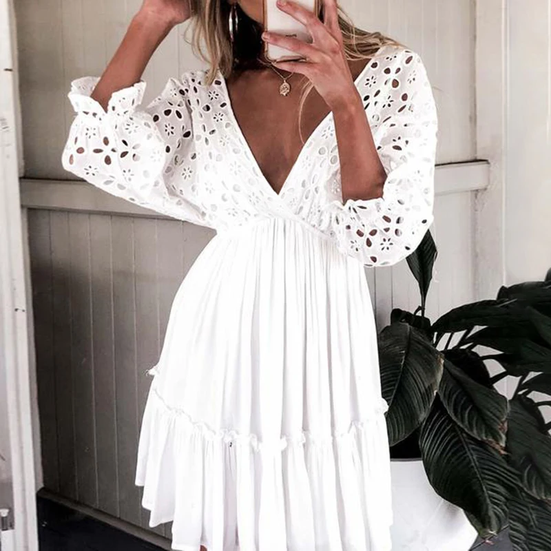 In X вышивка сексуальное пляжное платье женское лето 2019 cover up Ruffle купальник