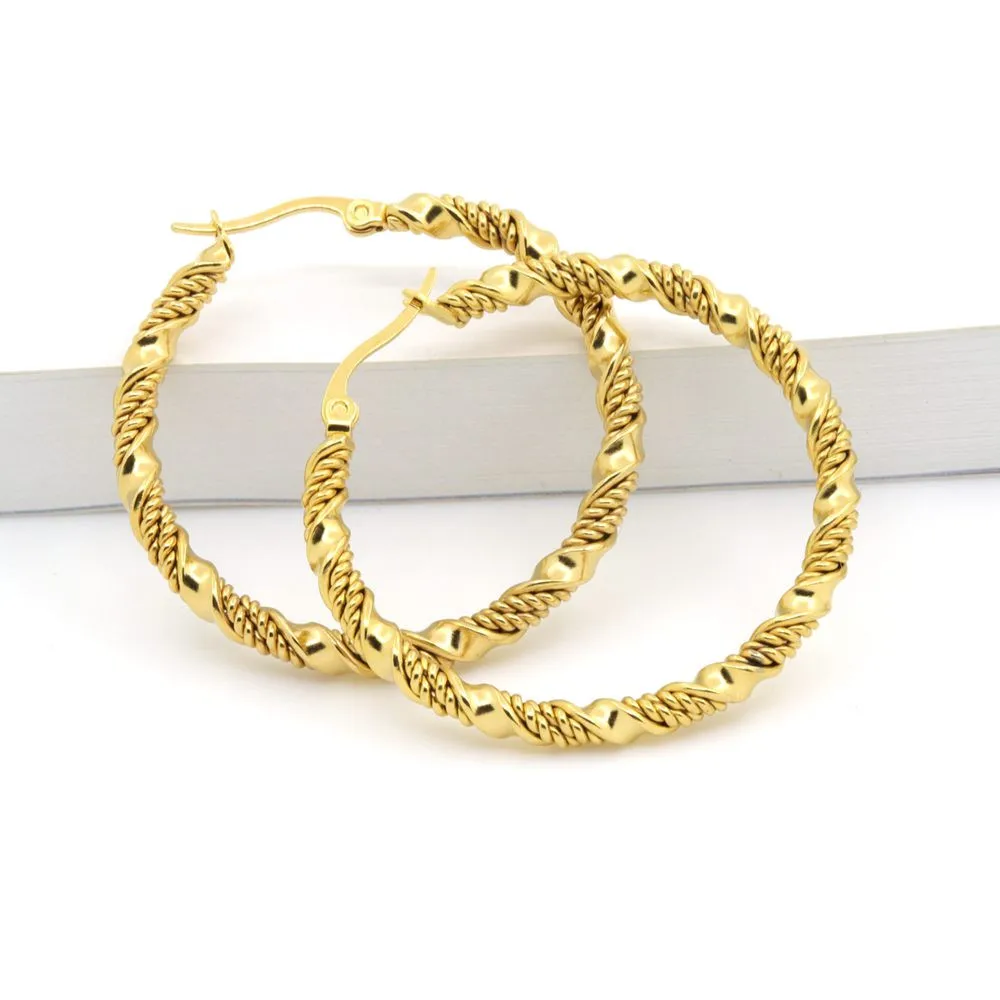 Женские серьги кольца с двойным кабелем золотистые 3 размера|fashion hoop earrings|hoop