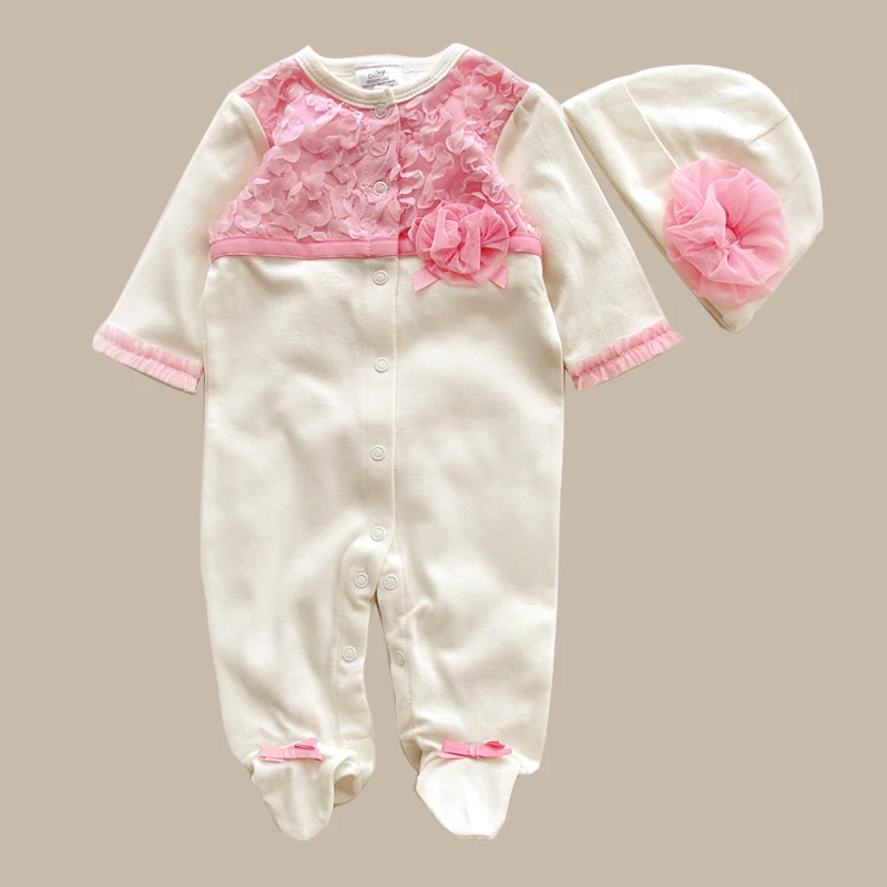 

Princess Newborn Baby Girl Clothes Cotton Lace Rompers+Hats Girls Clothing Sets Infant Long Sleeve Jumpsuit